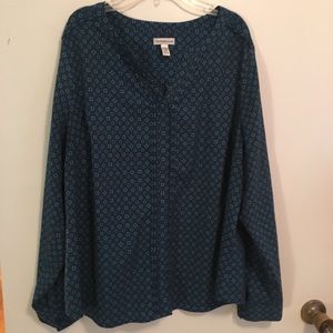 Patterned Blue Button Up with Hidden Buttons